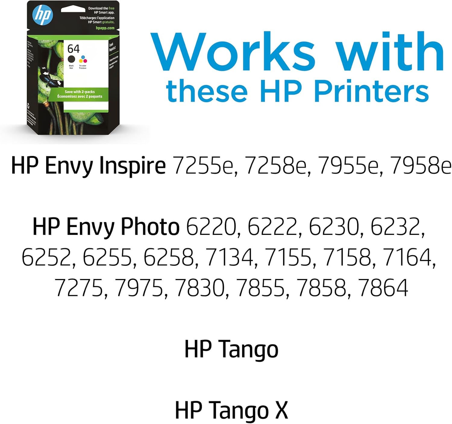 HP 64 Black & Tri-Color Ink Cartridges Printers (Combo Pack)