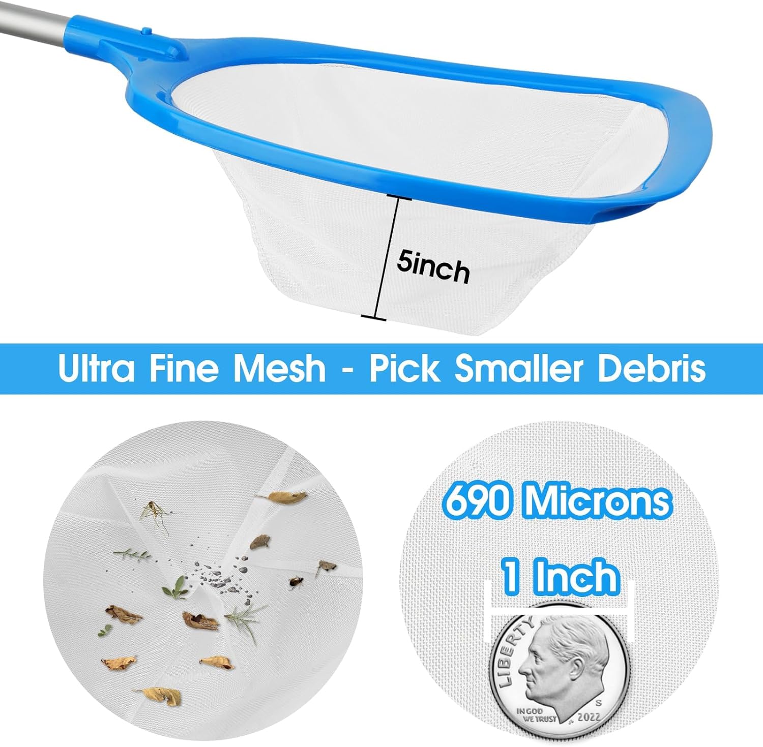TidyMister Hot Tub Skimmer Spa Net with 12'' Aluminum Pole Ultra Fine Mesh