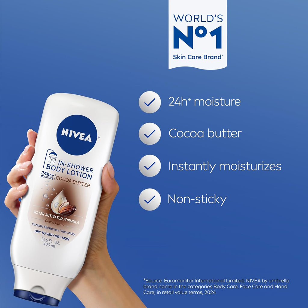 NIVEA Cocoa Butter In Shower Lotion, Water Activated In Shower Moisturizer