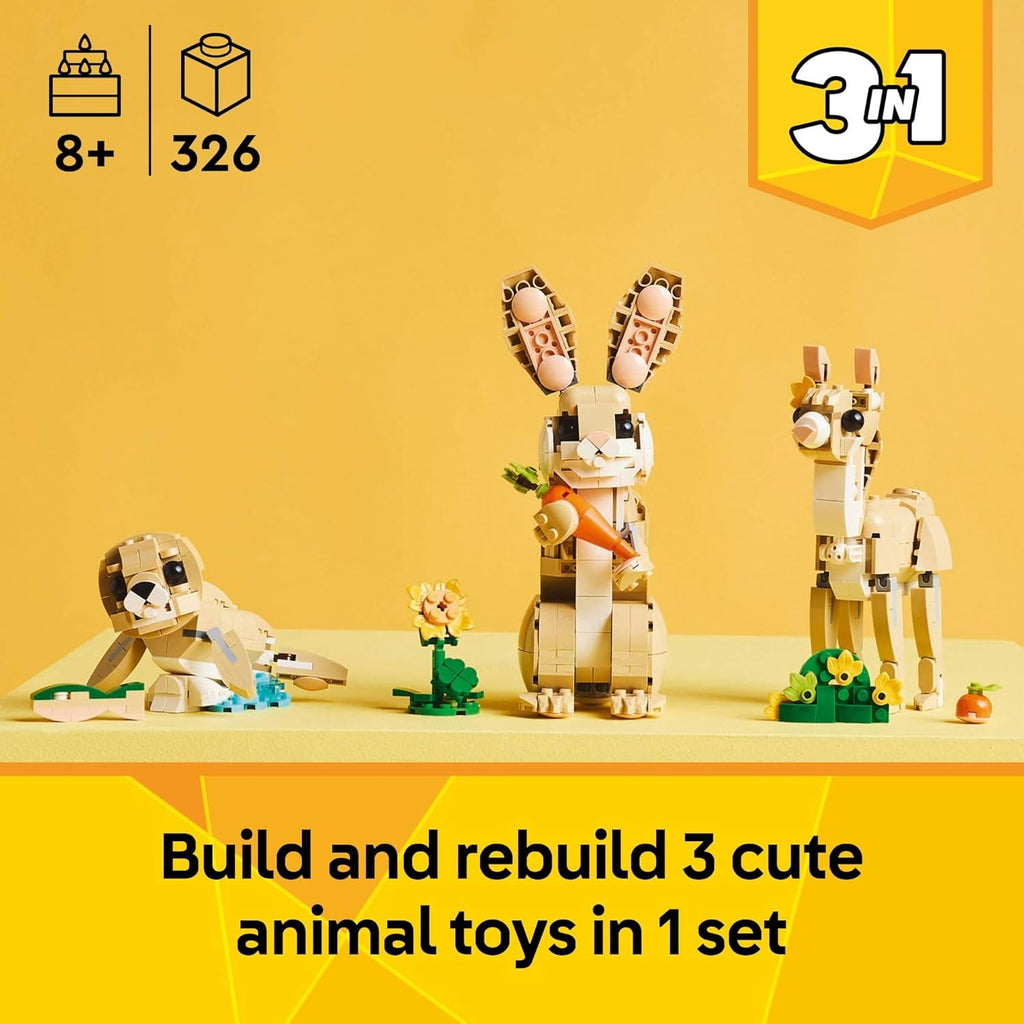 LEGO Creator 3 in 1 Cute Bunny Toy - Building Toy Set with 3 Build Options