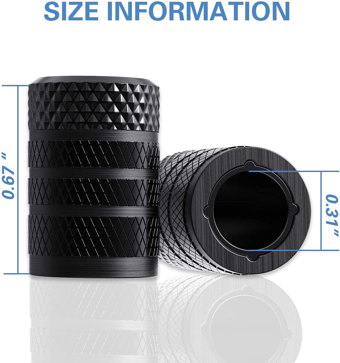 CKAuto Tire Valve Stem Caps, Black, 4 pcs/Pack, Anodized Aluminum Tire Valve