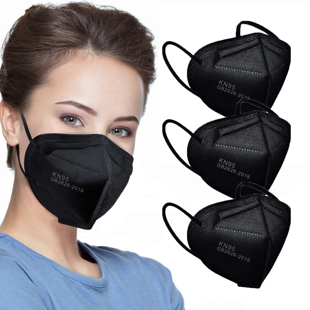 LEMENT 50pcs KN95 Face Mask Black 5 Layer Cup Dust Safety Masks Filter
