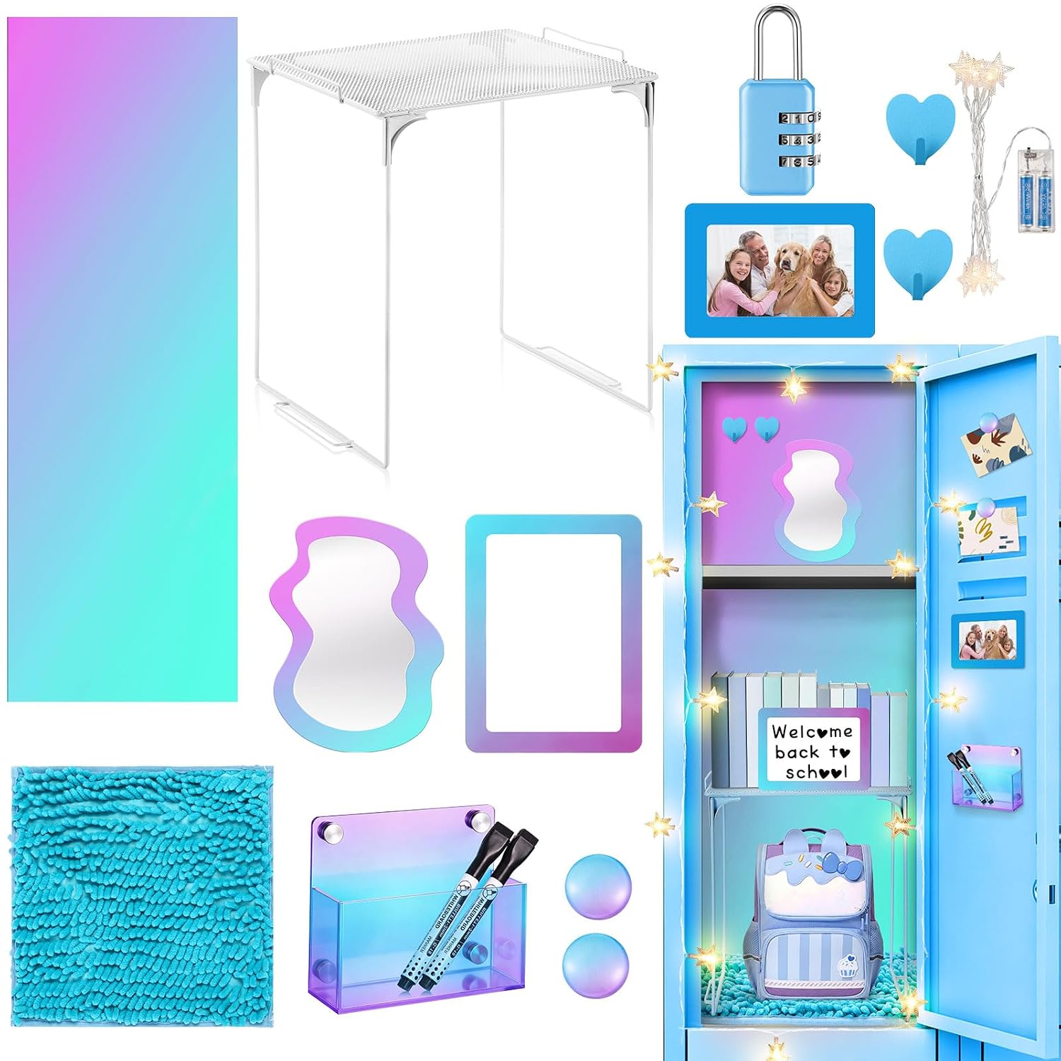 CroBlissful 18 Pcs Blue Purple School Locker Accessories First Day of School