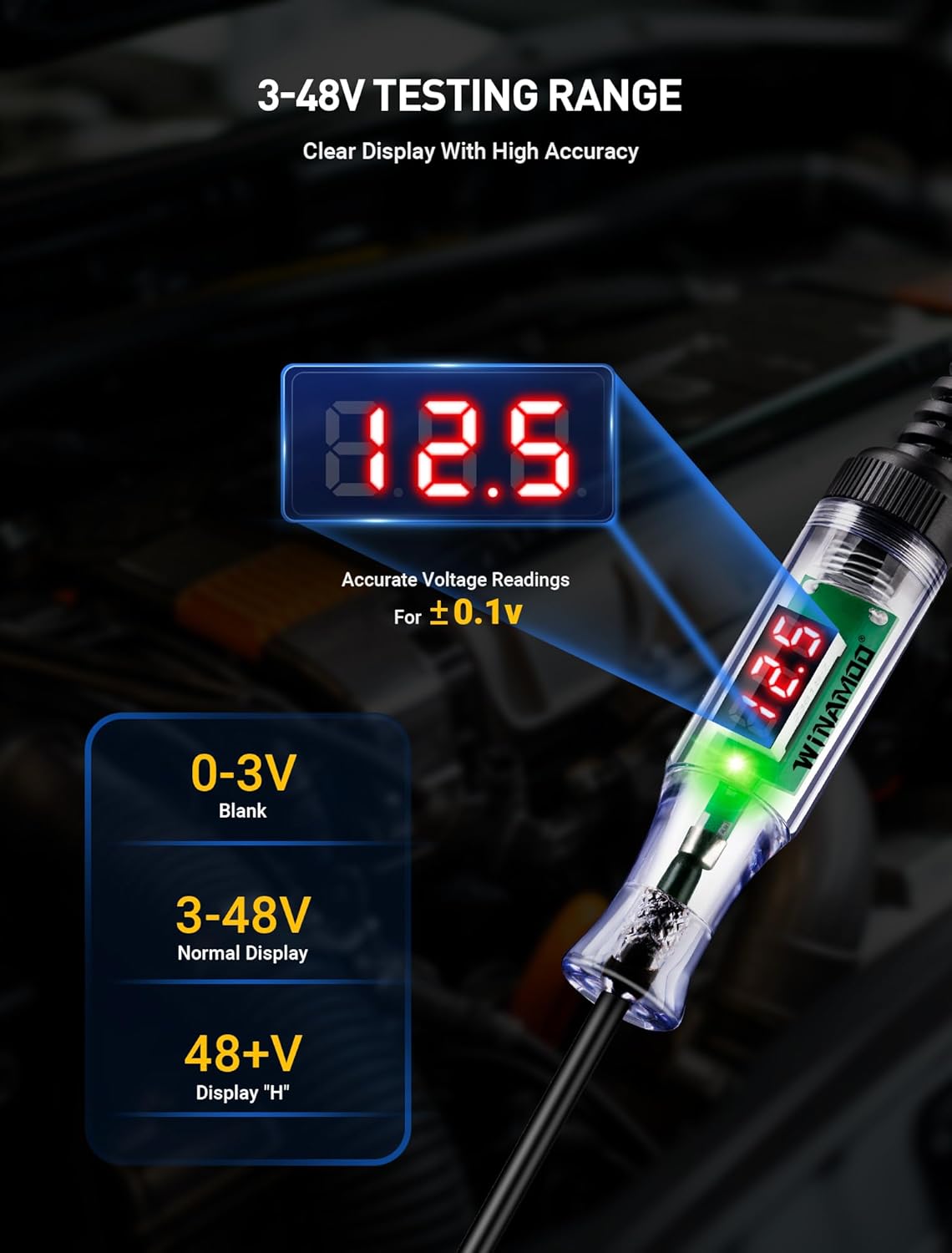 WINAMOO Automotive Test Light with 3-48V LED Digital Voltage Display, Auto