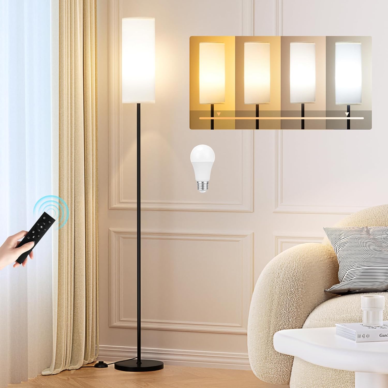 Ambimall Floor Lamps for Living Room, 64" Modern Floor Lamp with Remote