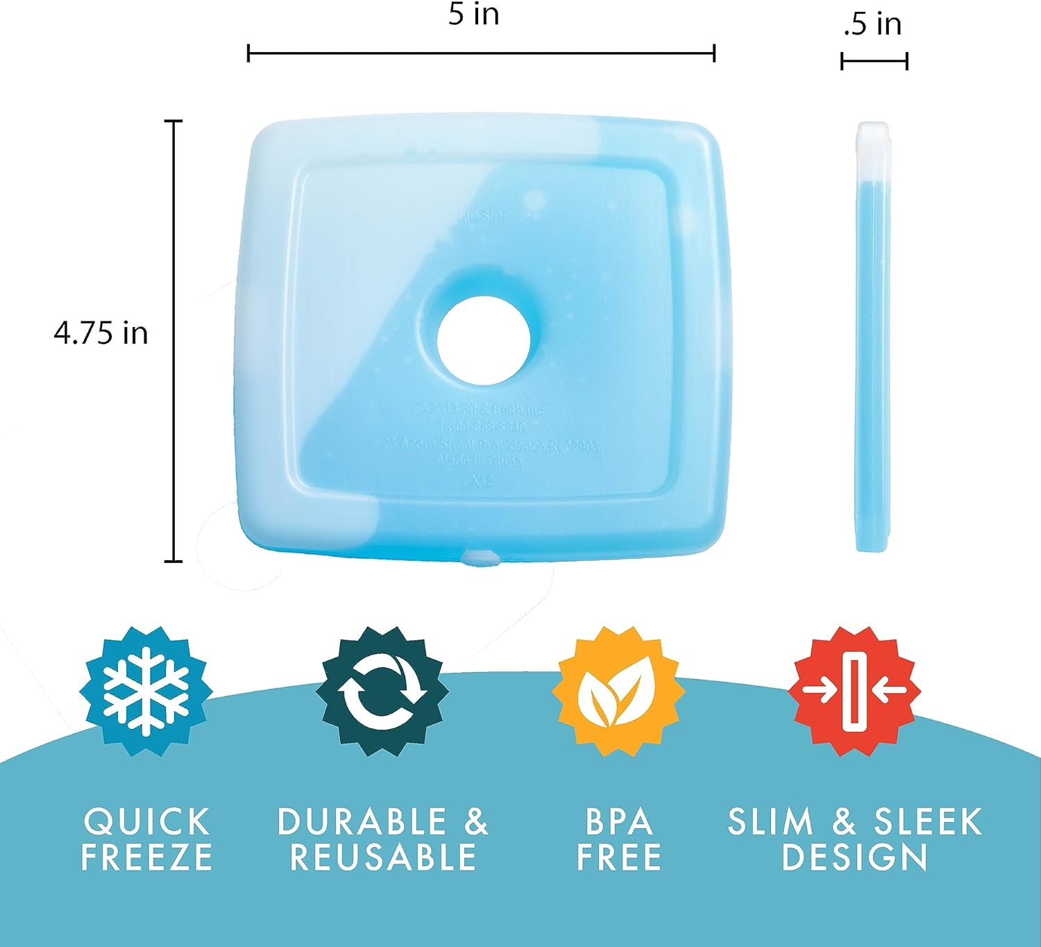 Fit + Fresh Cool Coolers Slim, Reusable Ice Packs for Lunch Bags, Beach Bags
