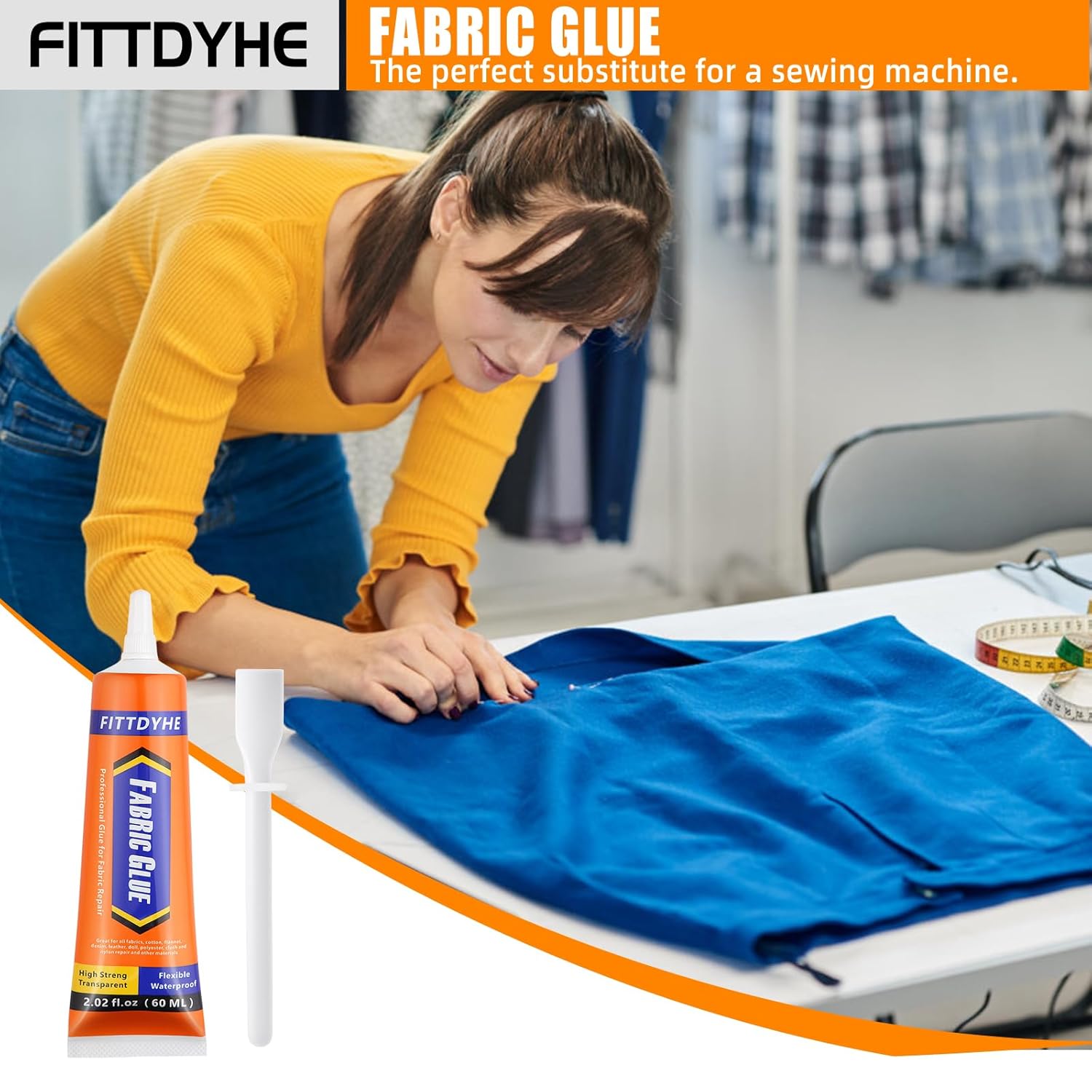 FITTDYHE Fabric Glue Permanent, 60 ML Washable Clear Clothing Glue, Super