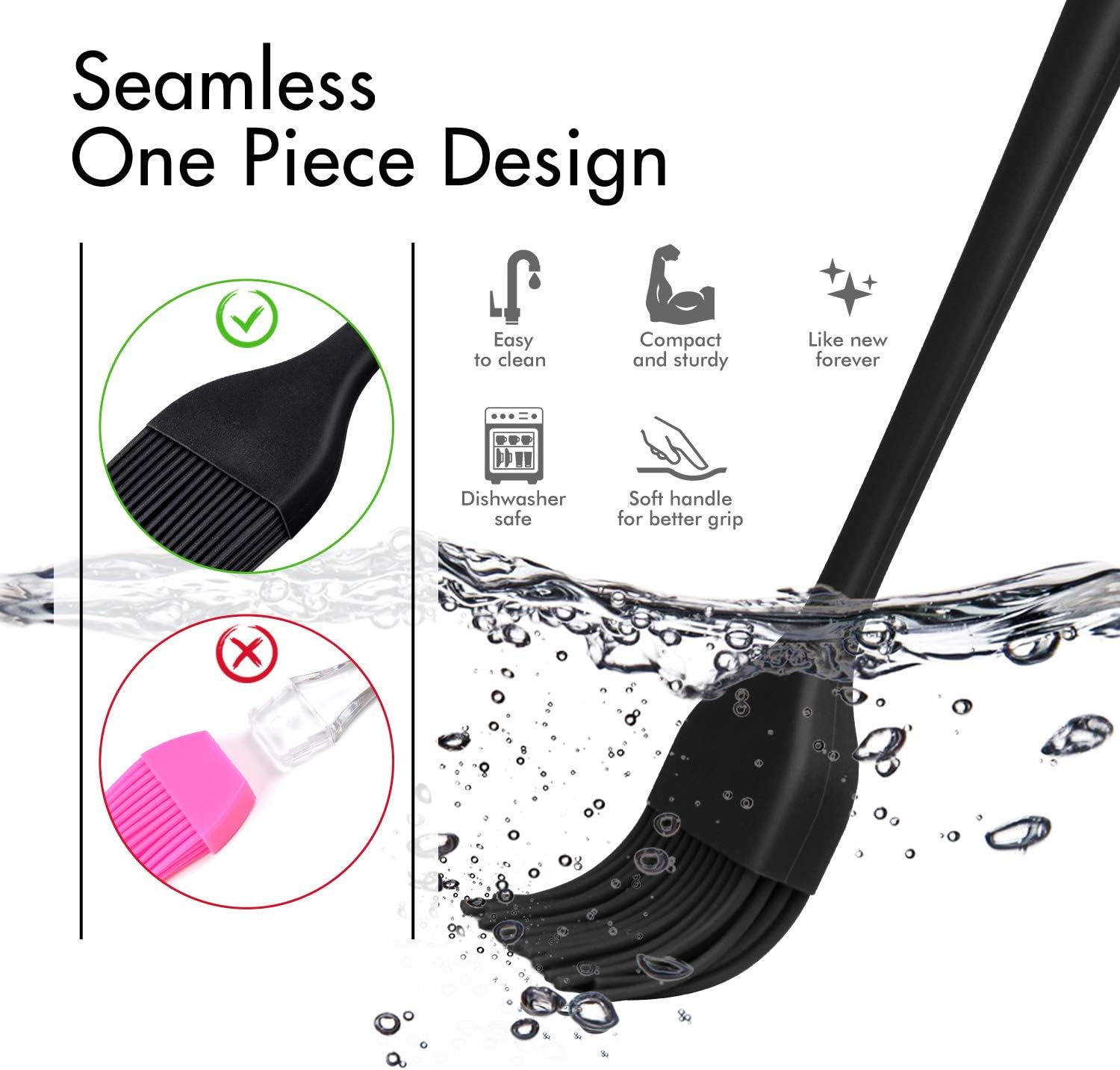 HOTEC 600‰ãä Heat Resistasnt Basting Brushes, BPA Free Silicone Pastry Brush