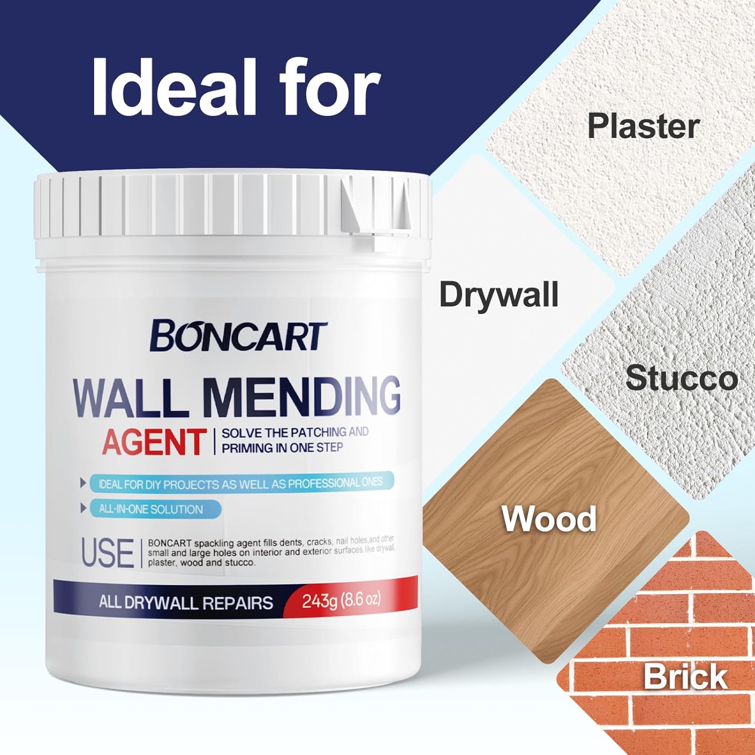 BONCART 8.6oz Drywall Patch Repair Kit - Professional All-in-1 Tool Set