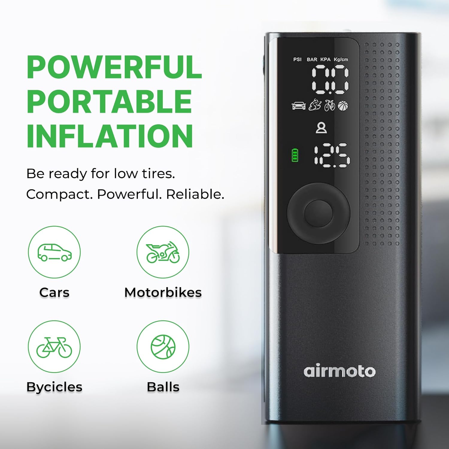 Airmoto Tire Inflator Portable Air Compressor - Air Pump For Car Tires with