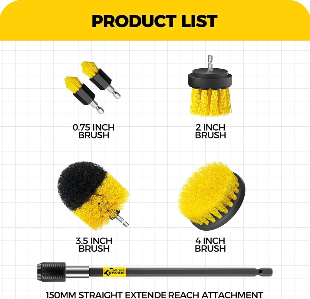 Holikme 6Pack Drill Brush Power Scrubber Cleaning Brush Extended Long