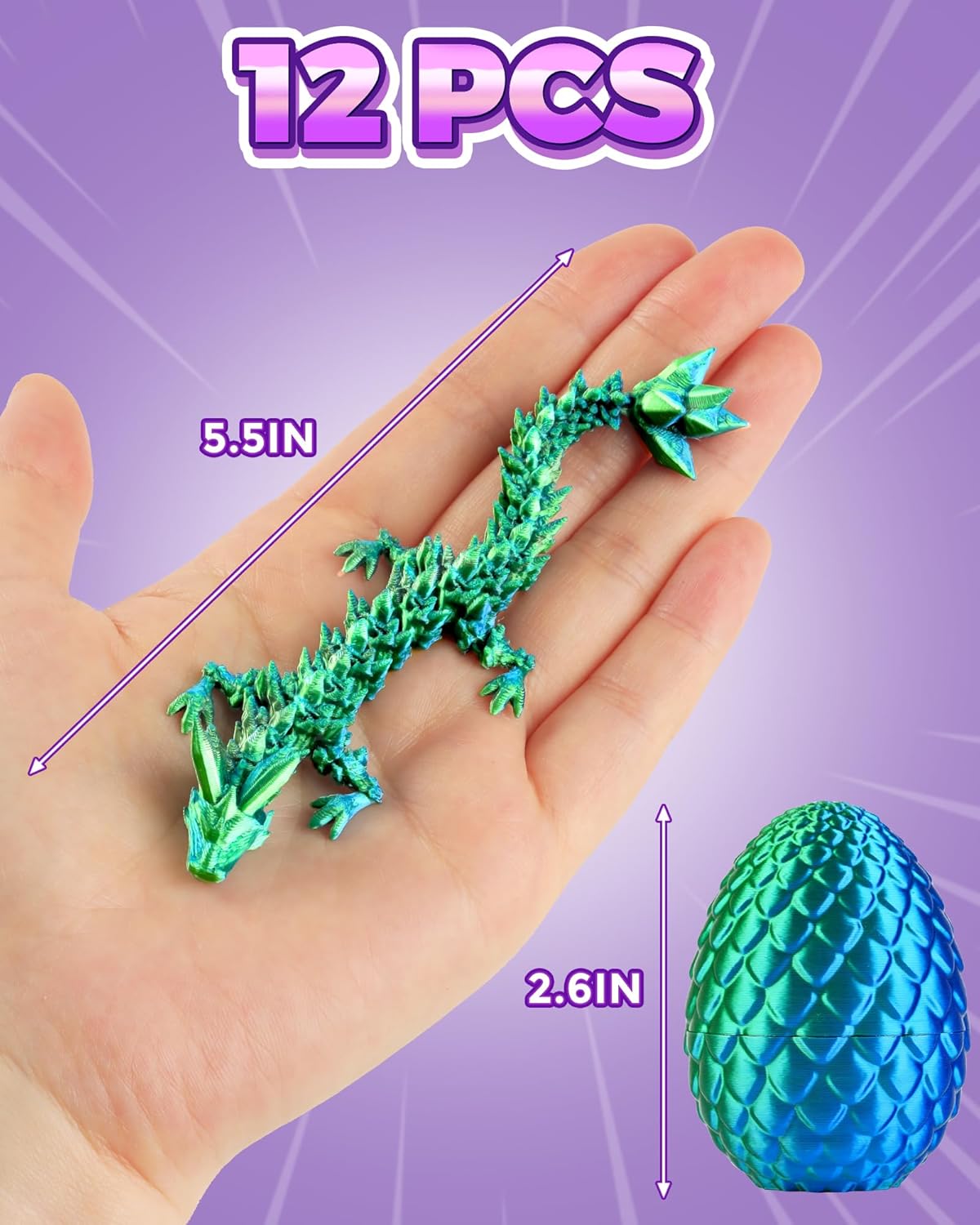 12PACK 3D Printed Dragon Eggs, Easter Basket Stuffers for Children and Teens