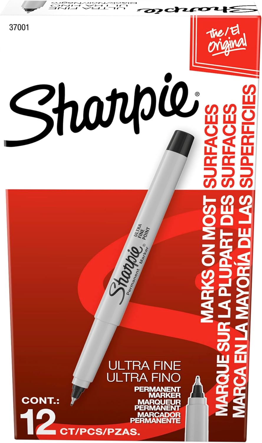 Sharpie Permanent Markers, Ultra Fine Tip, Black, 12 Count - Office Supplies