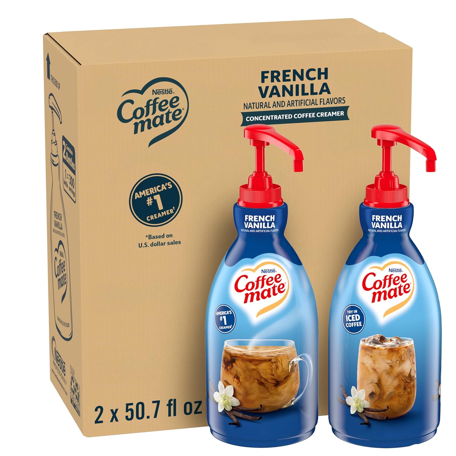 Nestle Coffee mate Coffee Creamer, French Vanilla, Concentrated Liquid Pump