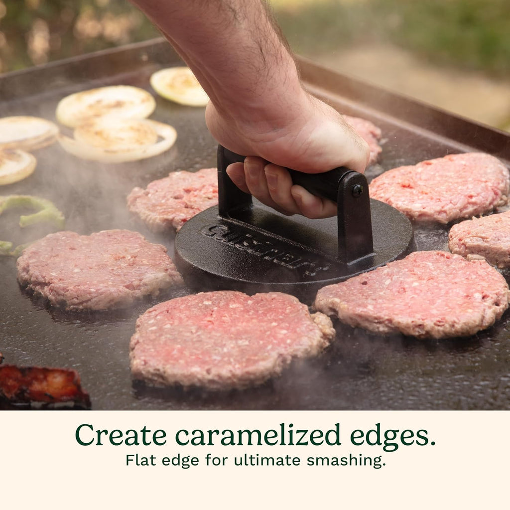 Cuisinart 6.5" Cast Iron Smashed Burger Press, Round Flat Edge Grill Press