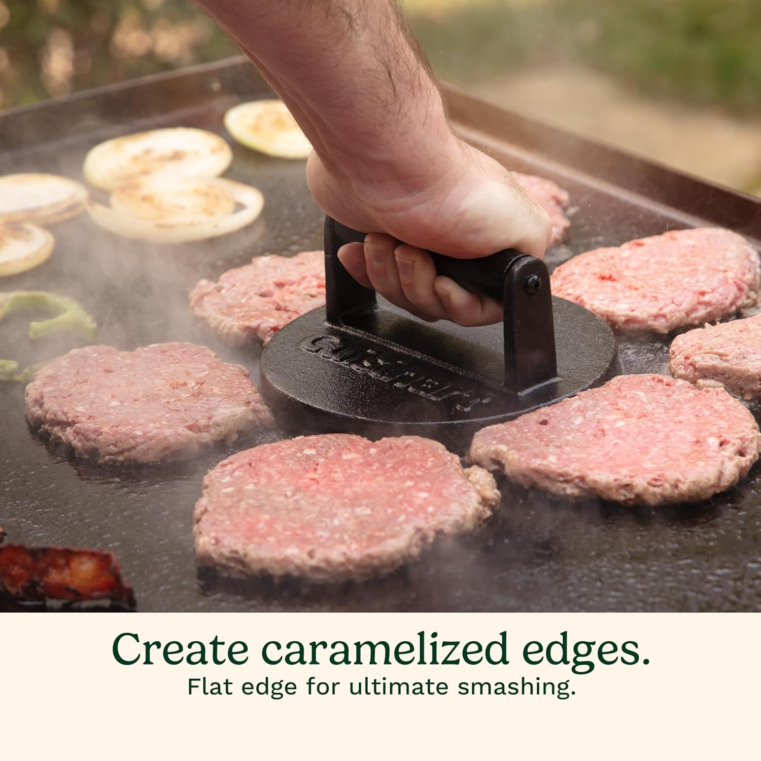 Cuisinart 6.5" Cast Iron Smashed Burger Press, Round Flat Edge Grill Press