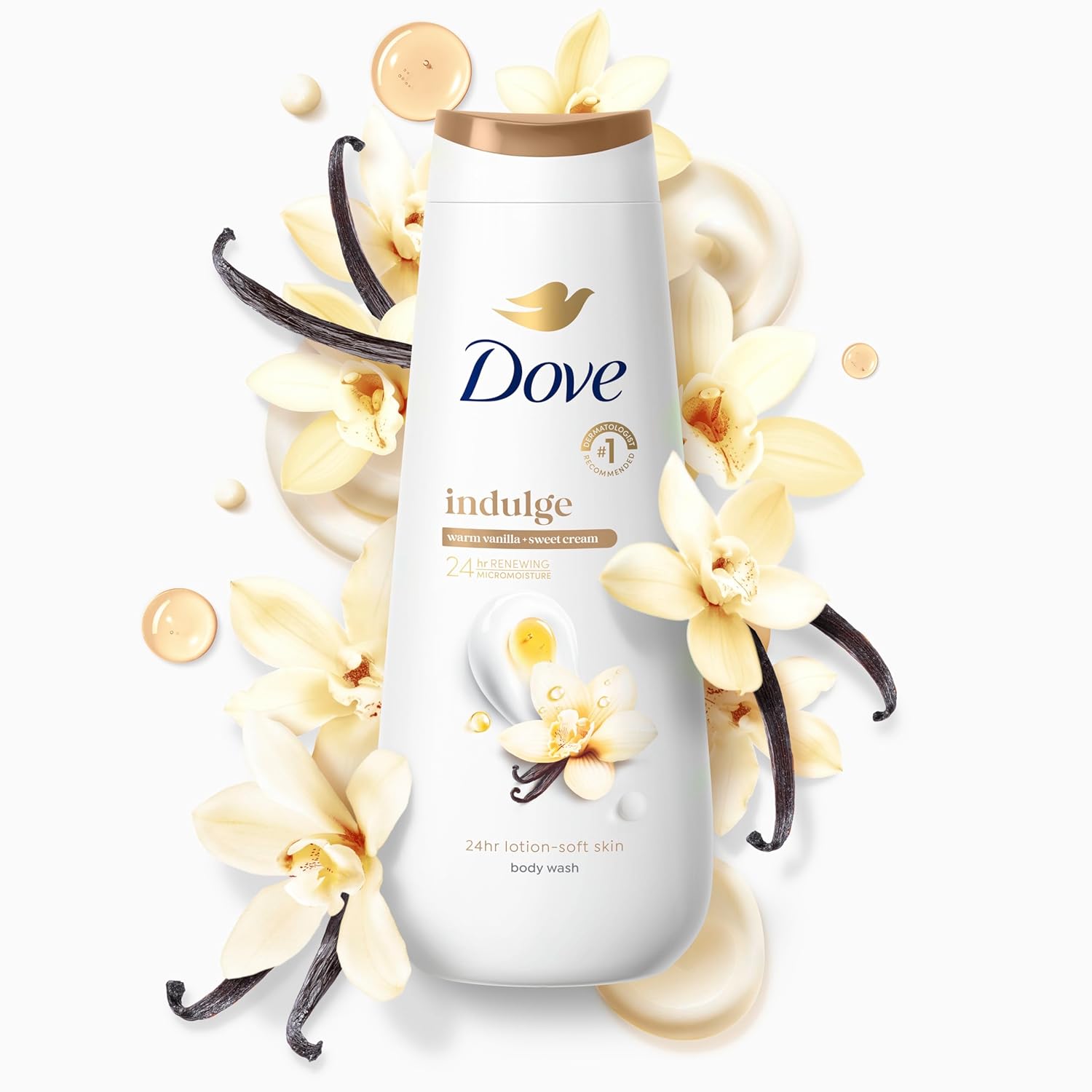 Dove Indulge Body Wash Warm Vanilla + Sweet Cream for Hydrated & Soft Skin 20