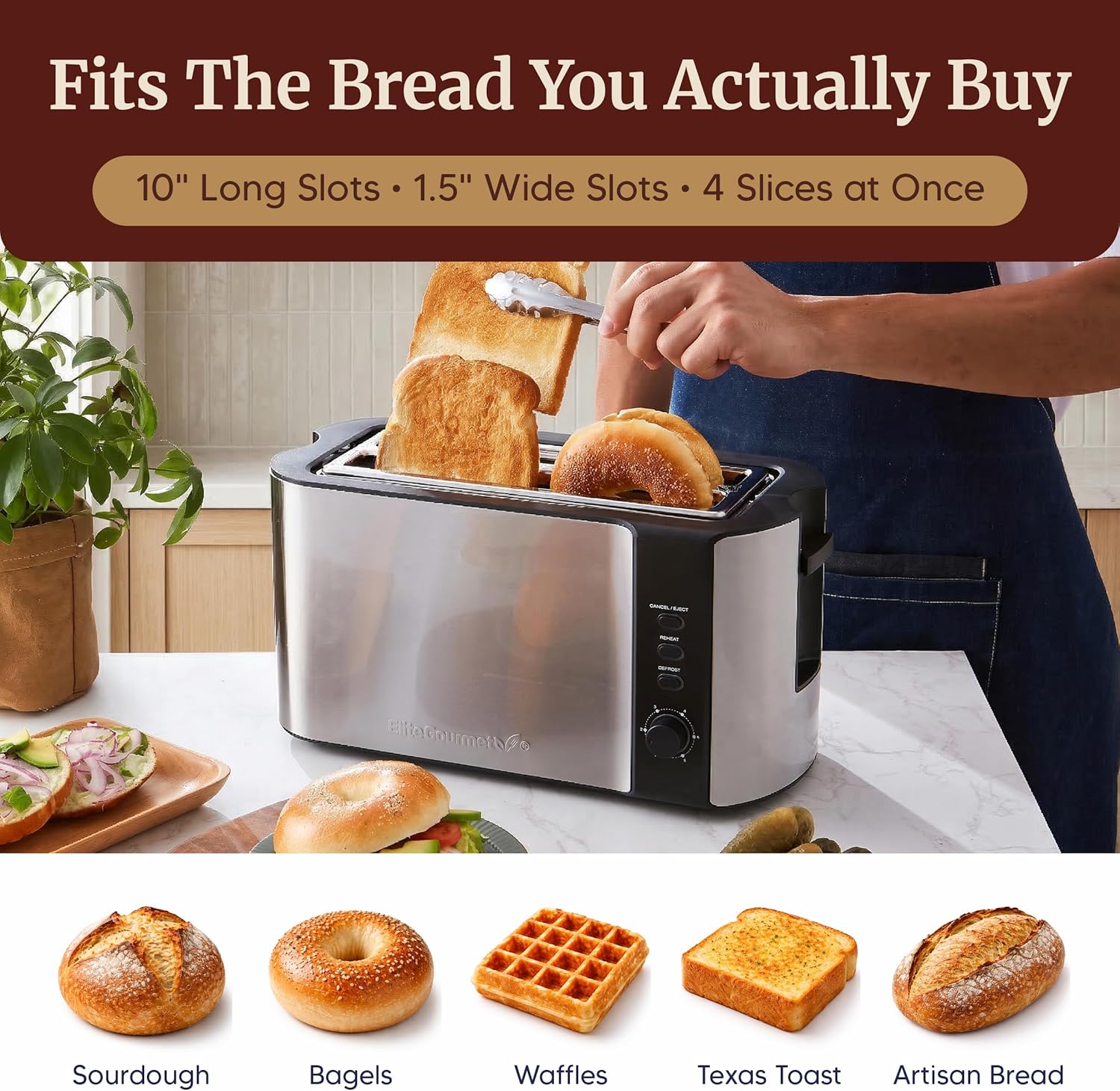 Elite Gourmet ECT-3100 4-Slice Long Slot Toaster