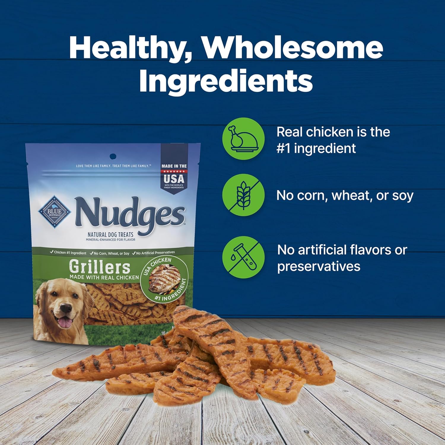 Blue Buffalo Nudges Grillers Natural Dog Treats, Made in the USA with Real