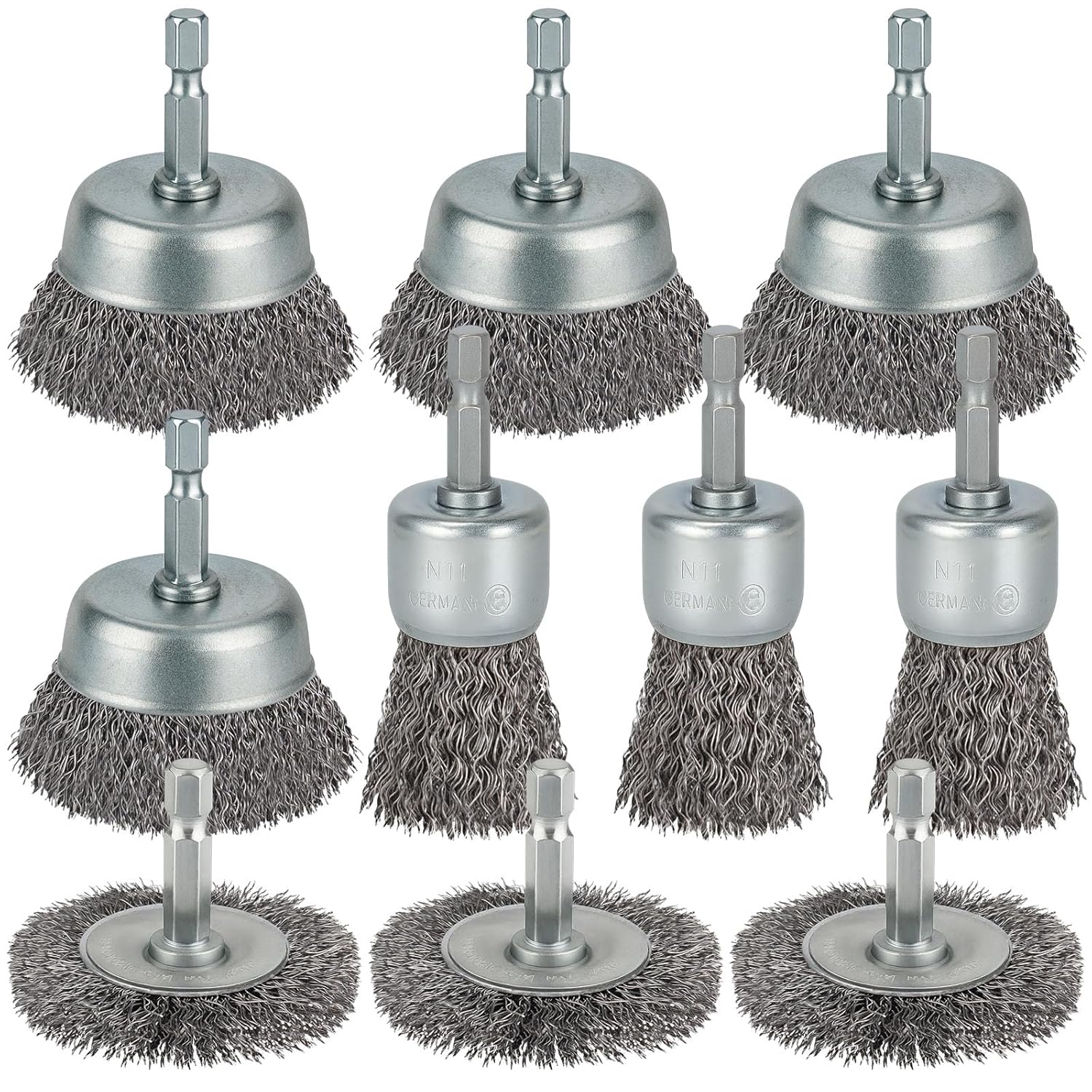 10 Pcs Wire Brush for Drill, Coarse Carbon Steel Crimping Wire Wheel Brush