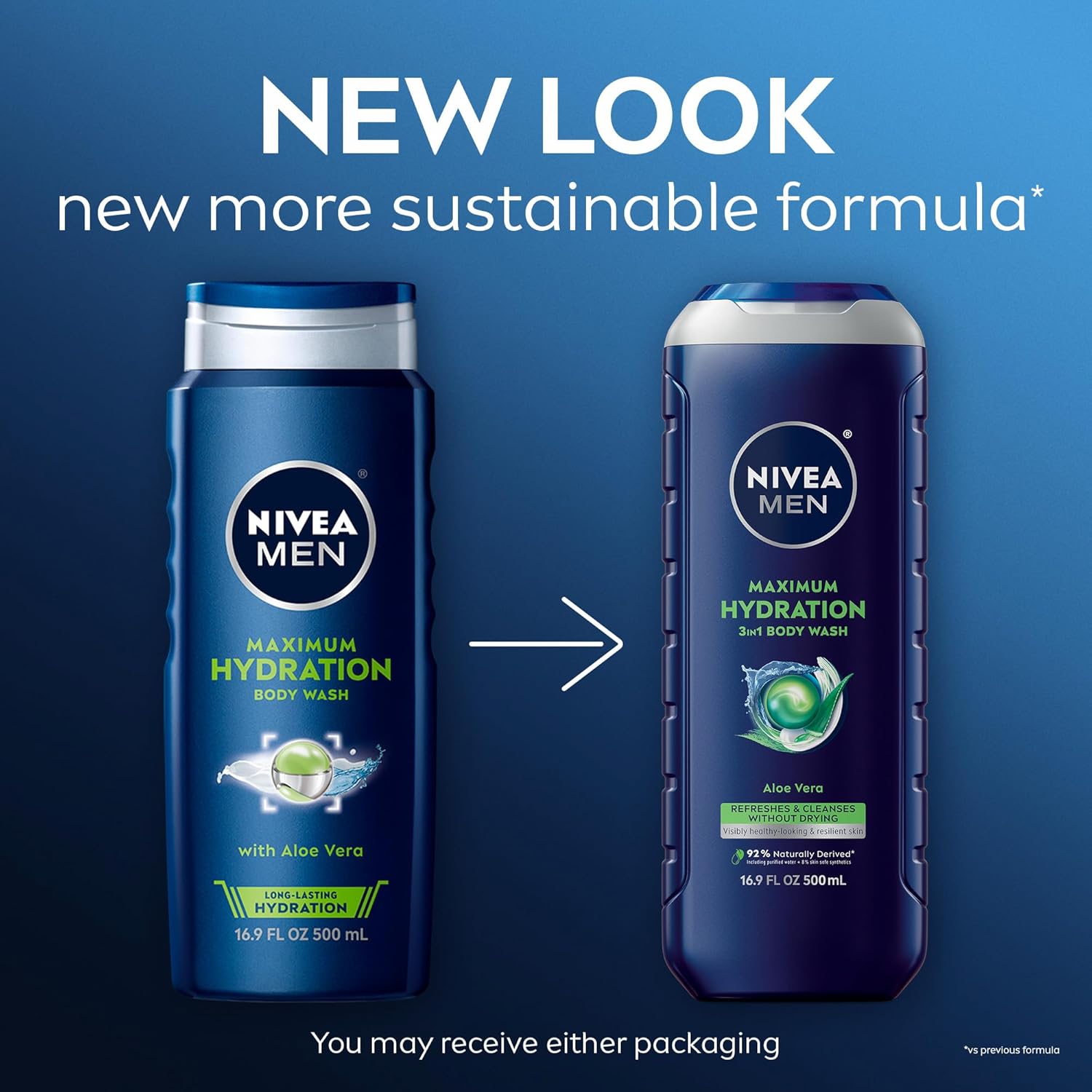 NIVEA MEN Maximum Hydration Body Wash for Dry Skin, Aloe Vera Enriched