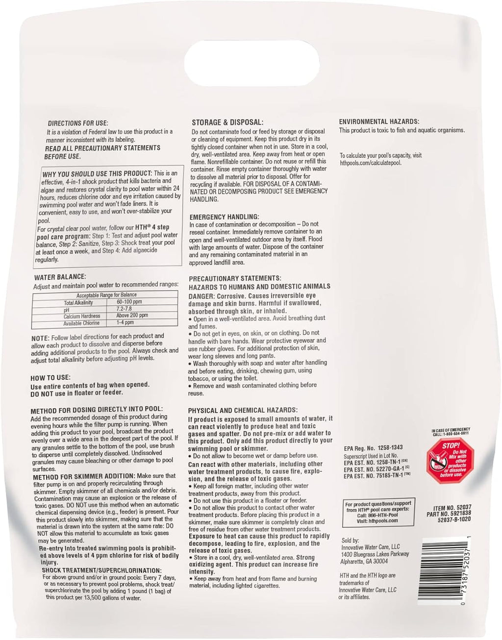 HTH 52037R Pool Care Shock Advanced, Swimming Pool Chemical - Cal Hypo
