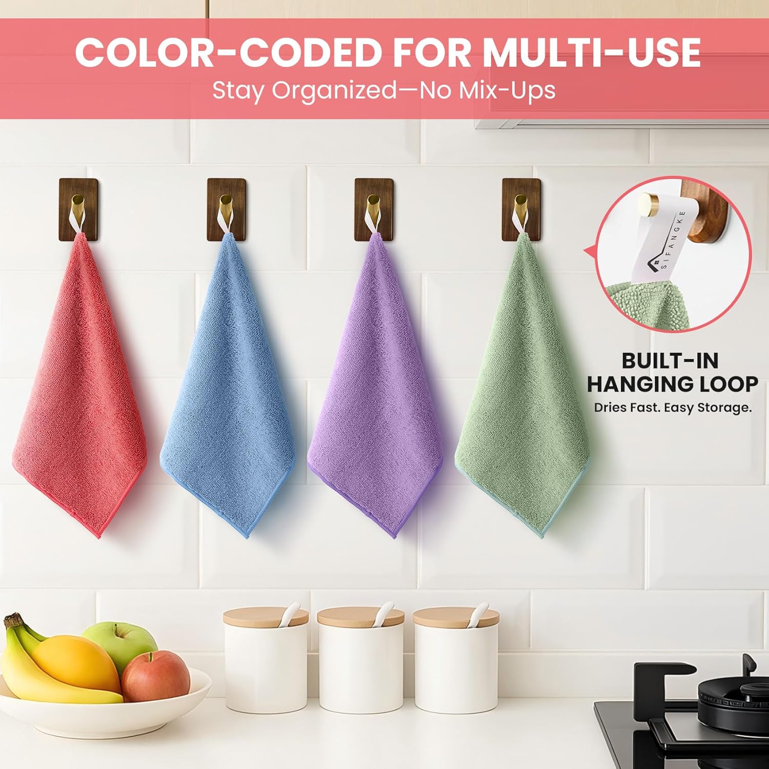 SIFANGKE Microfiber Cleaning Cloth, 12 Pack Assorted Color Cleaning Rags for