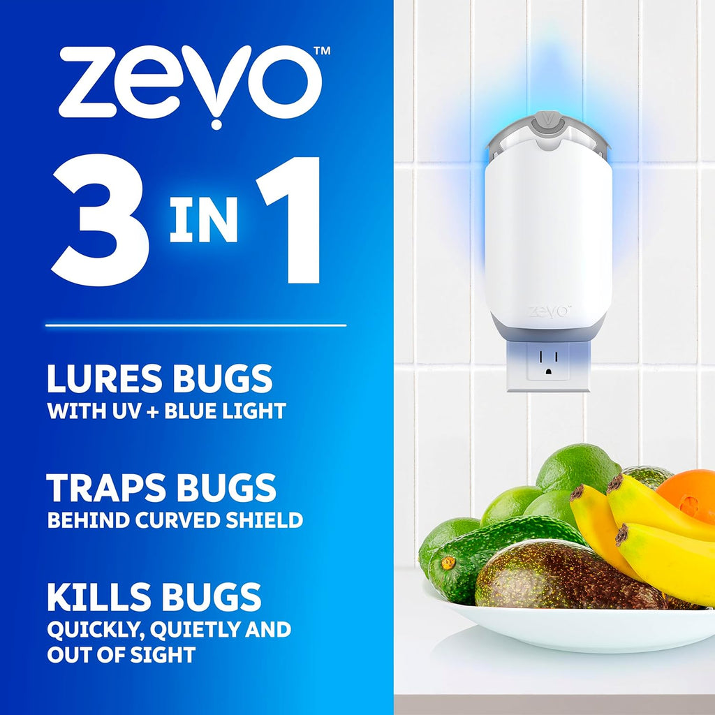 Zevo Flying Insect Trap & 3 Refill Cartridges - Plug in Fly Trap & Indoor Bug