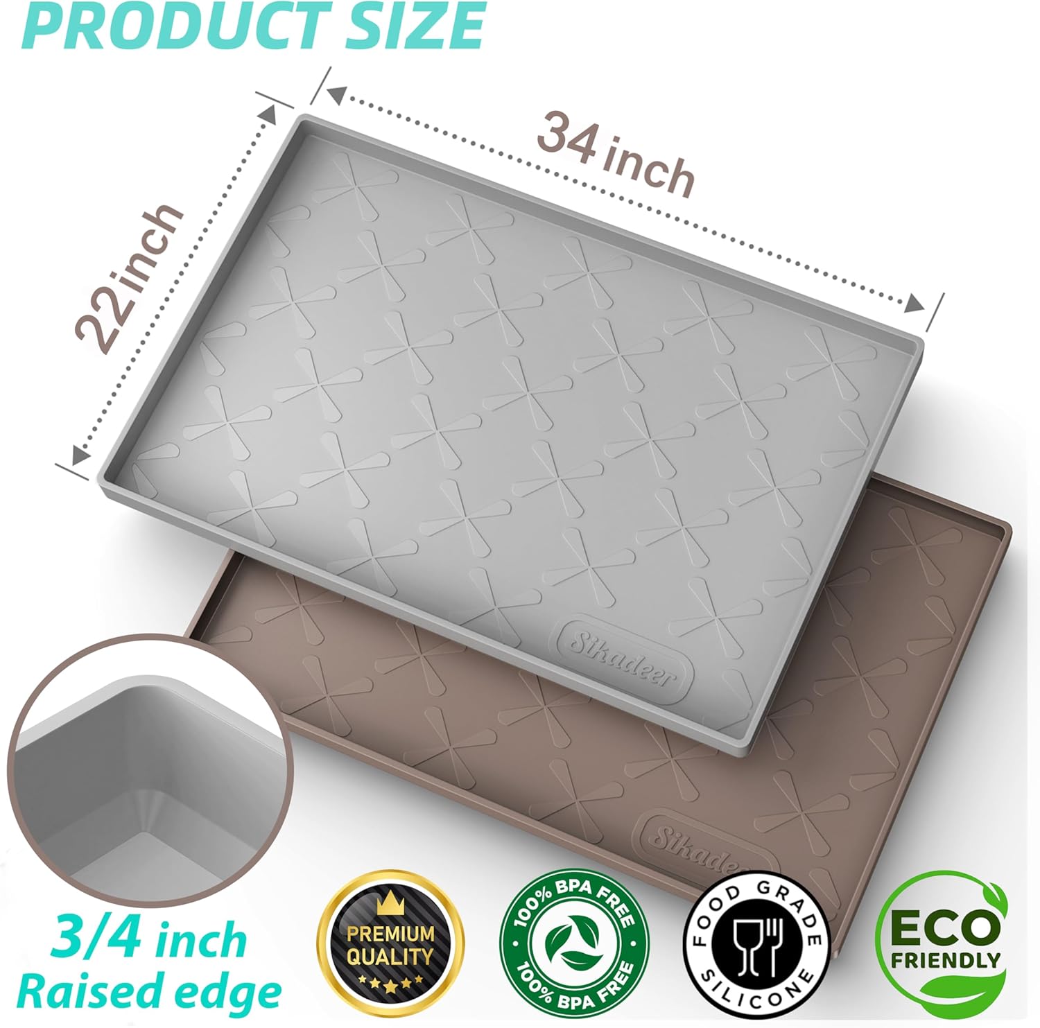 SIKADEER Under Sink Mat Waterproof 34" x 22", Silicone Mat Kitchen Drawer