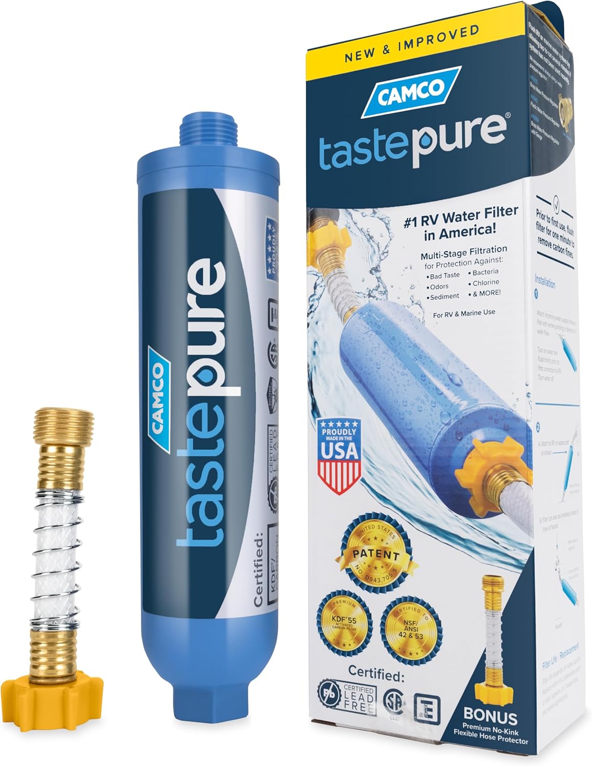Camco Tastepure RV Water Filter - Advanced RV Inline Water Filter with