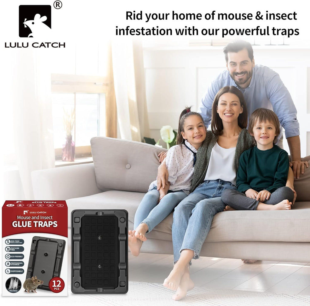 LULUCATCH Mouse & Insect Traps 12 Pack, Heavier Sticky Traps with Non-Toxic