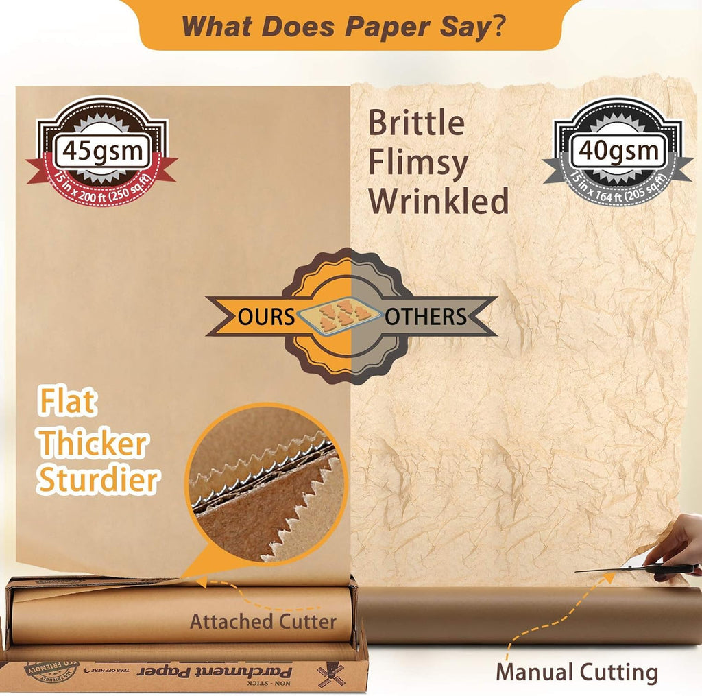 Unbleached 15 x 200 ft Parchment Baking Paper Roll - 250 Sq.Ft for Baking