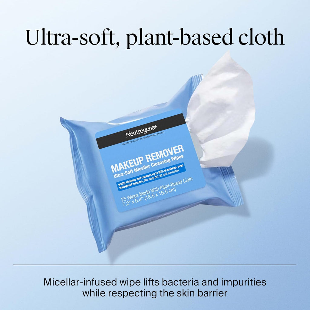 Neutrogena Makeup Remover Wipes Micellar Alcohol-Free Face Towelettes Remove