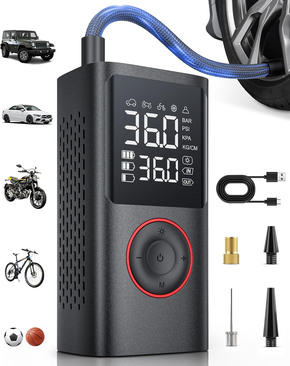 Powools Tire Inflator Portable Air Compressor, 150 PSI Cordless Bike Pump