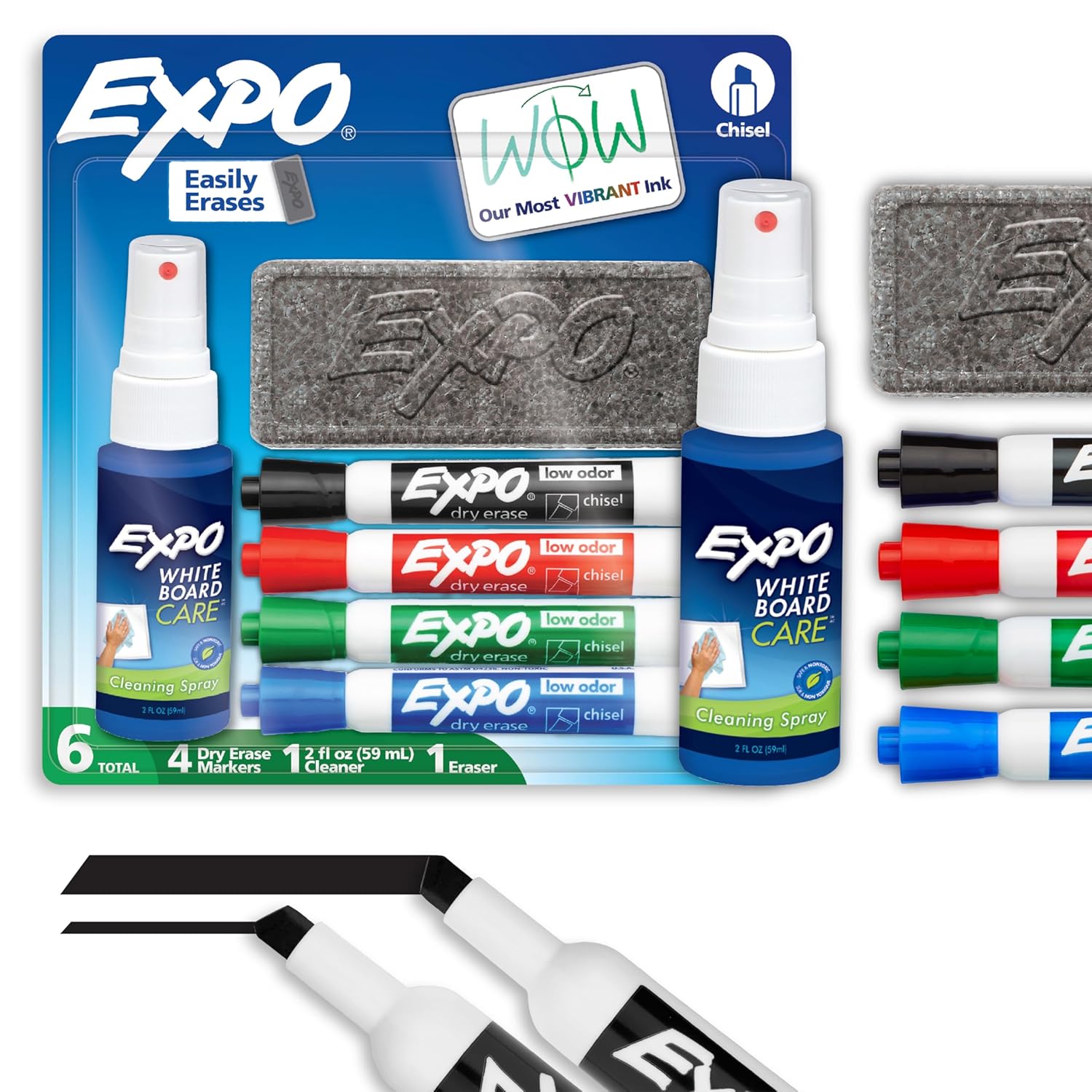 EXPO Dry Erase Markers Kit, Chisel Tip, Assorted Colors, Eraser, Spray