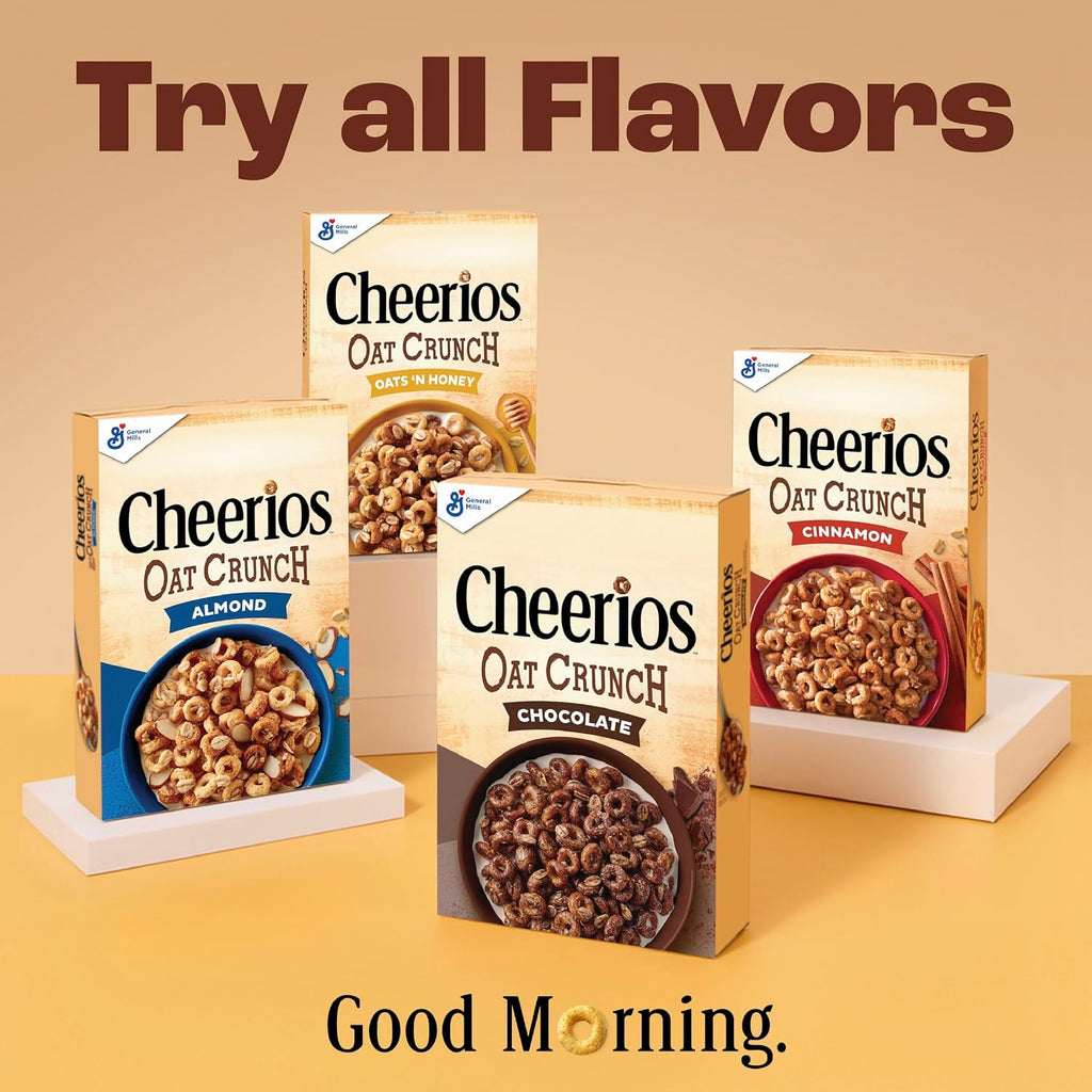 Cheerios Oat Crunch Cinnamon Breakfast Cereal, Made with Whole Grain, Family