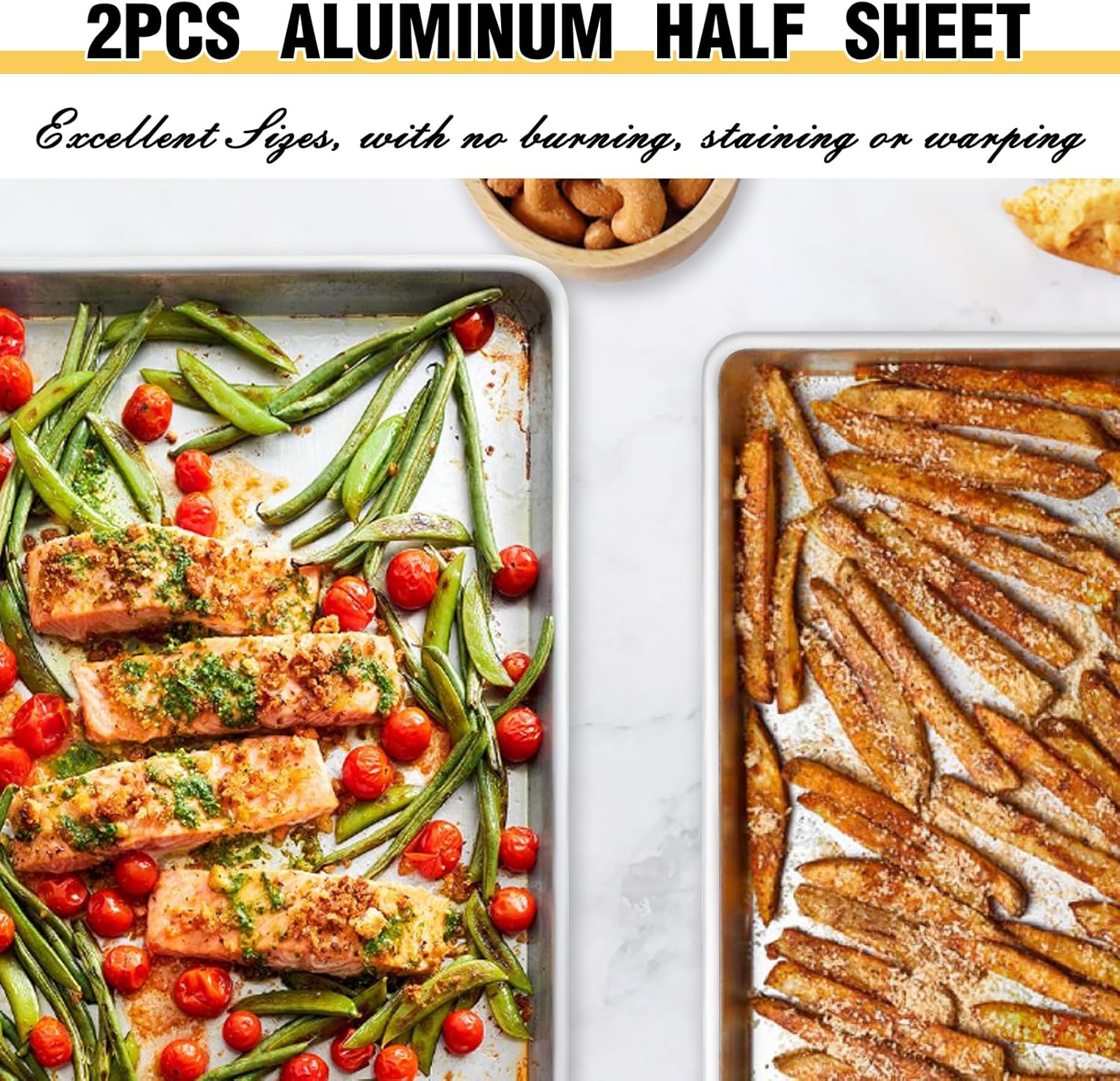 Commercial Quality Baking Sheet Pan Set, Natural Aluminum Cookie Sheet, Umite