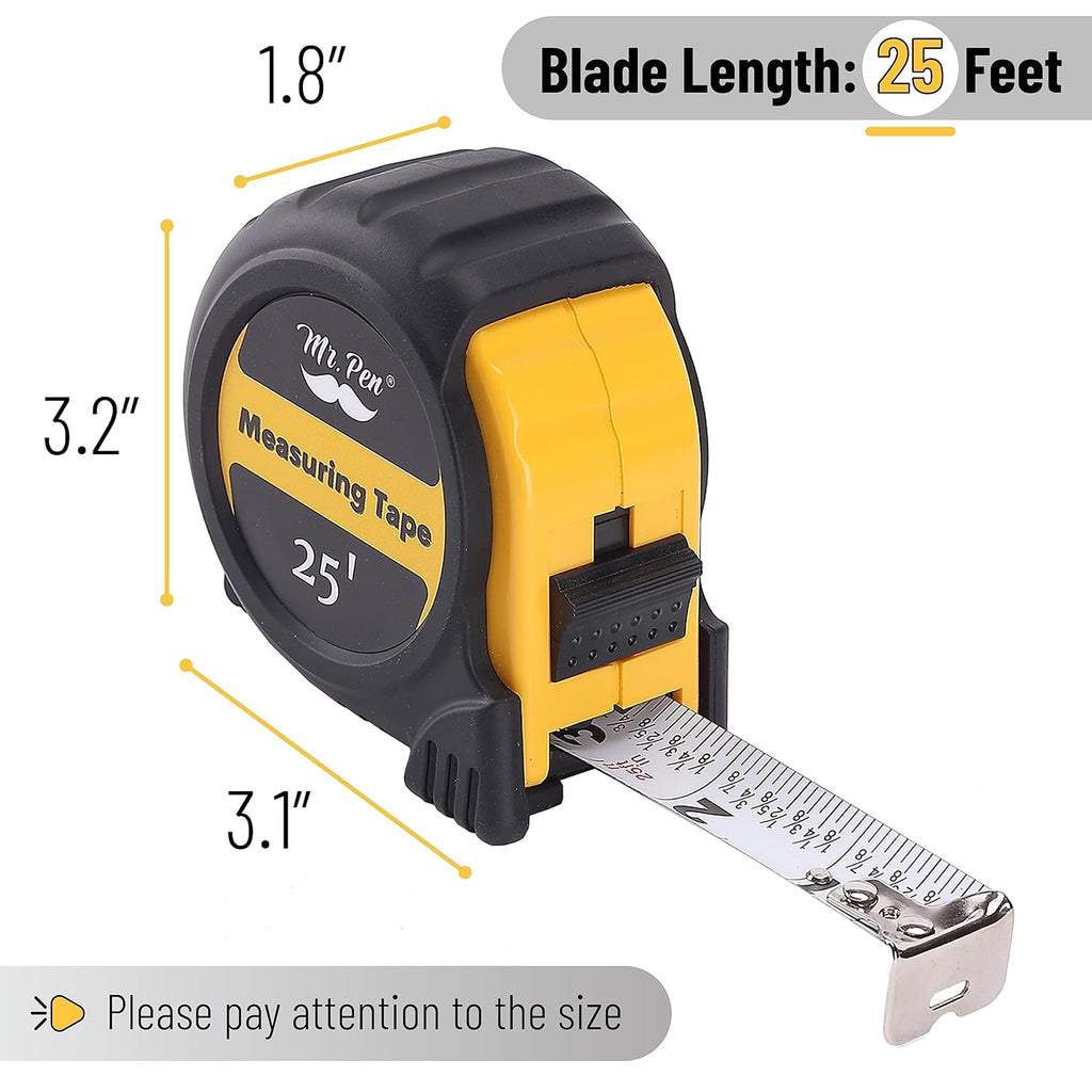 Mr. Pen- Steel Retractable Tape Measure with Fractions, 25-Foot, Easy Read