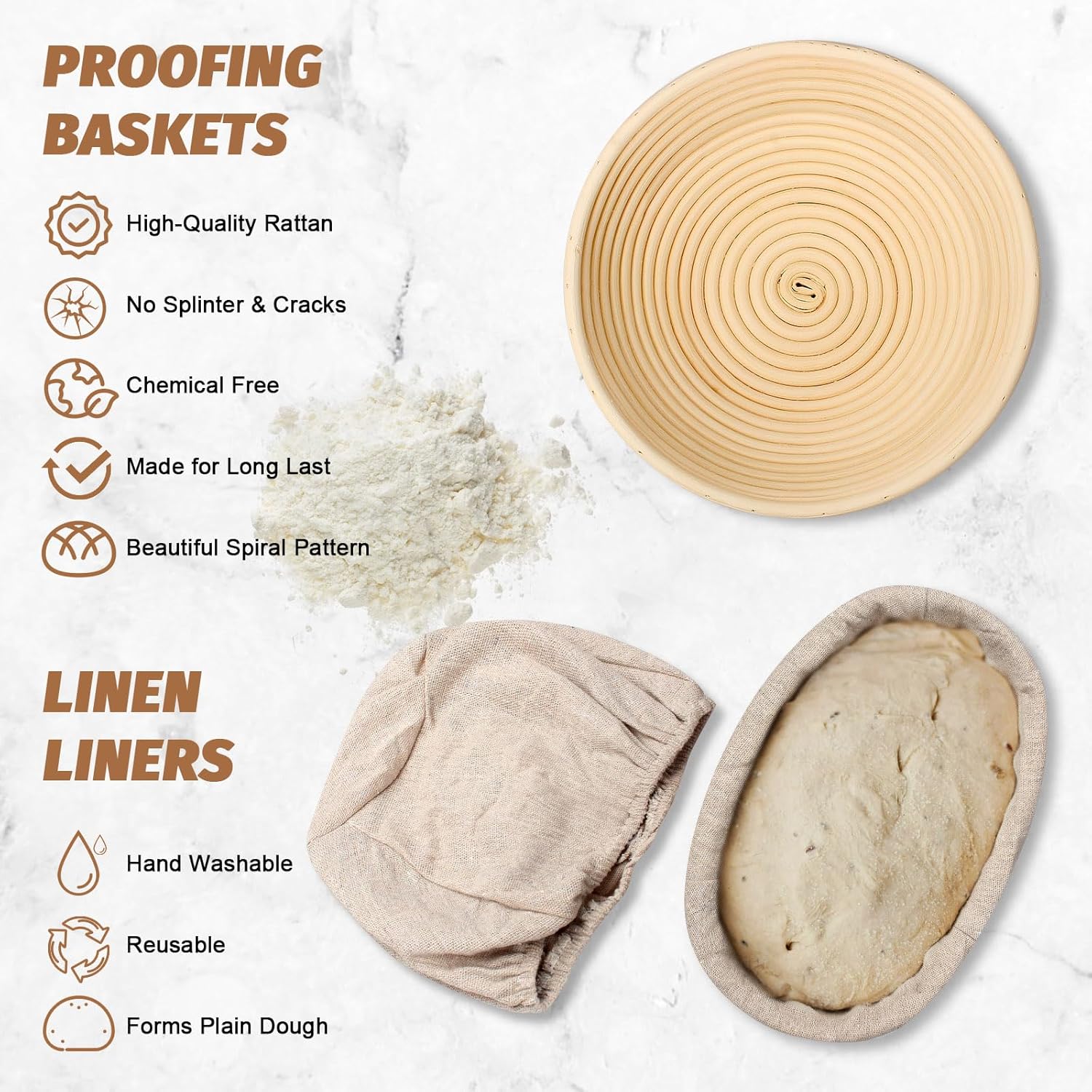 Sourdough Proofing Basket Gift Set, 9" Round and 10" Oval Banneton Bread