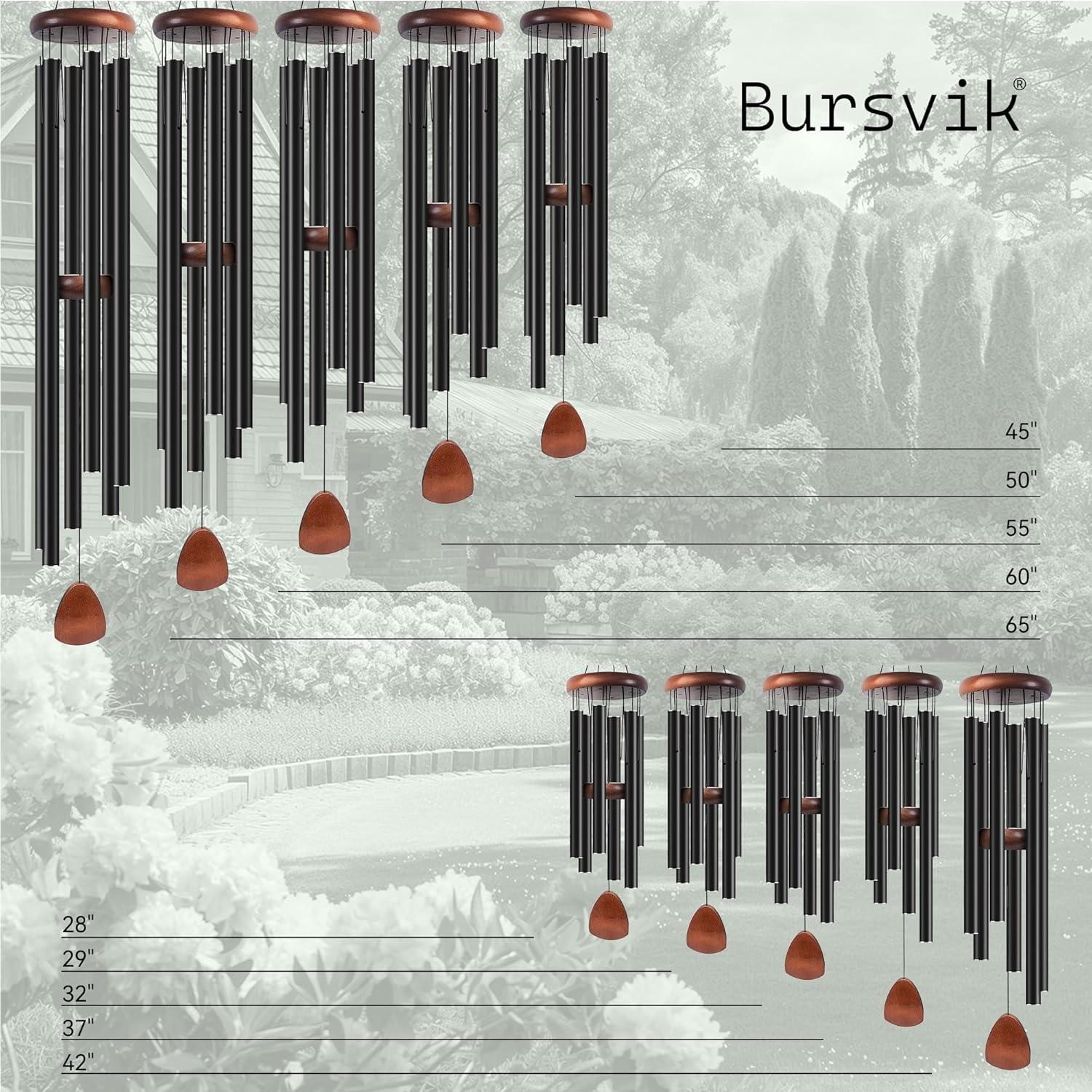 Bursvik Large Aluminium Wind Chimes 37" to Create a Zen Atmosphere Suitable
