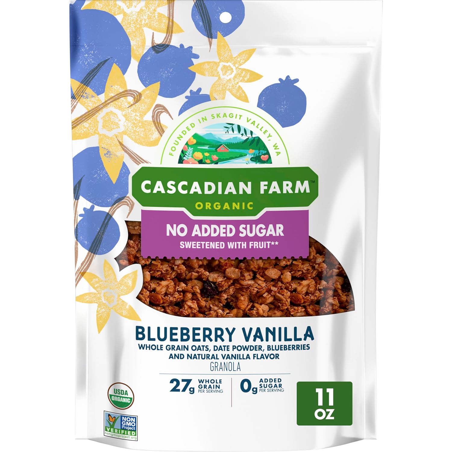 Cascadian Farm Organic Granola, No Added Sugar, Blueberry Vanilla Cereal