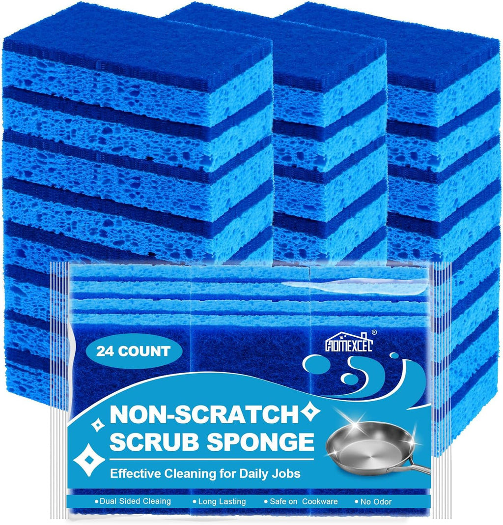 HOMEXCEL Sponges Kitchen 24pcs, Non-Scratch Scrub Dish Sponge Safe on
