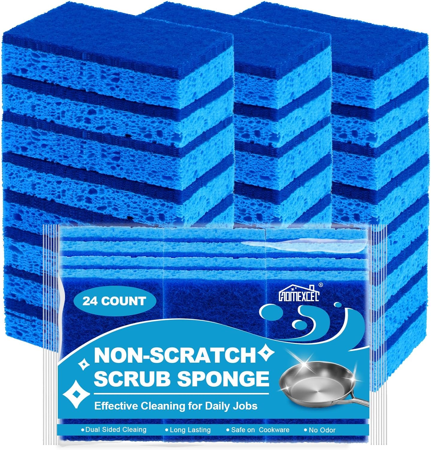 HOMEXCEL Sponges Kitchen 24pcs, Non-Scratch Scrub Dish Sponge Safe on