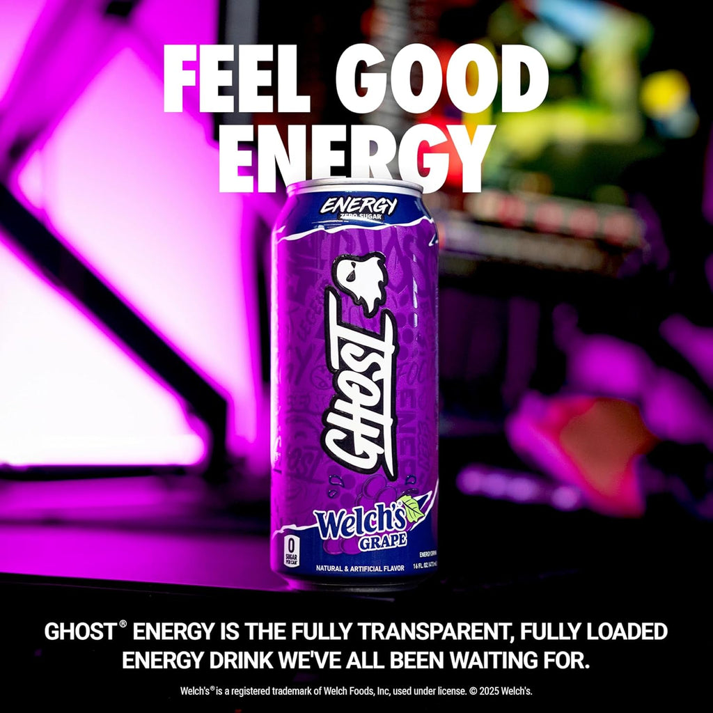 GHOST Energy Drink - 12-Pack, Welch's Grape, 16oz Cans - Energy & Focus & No