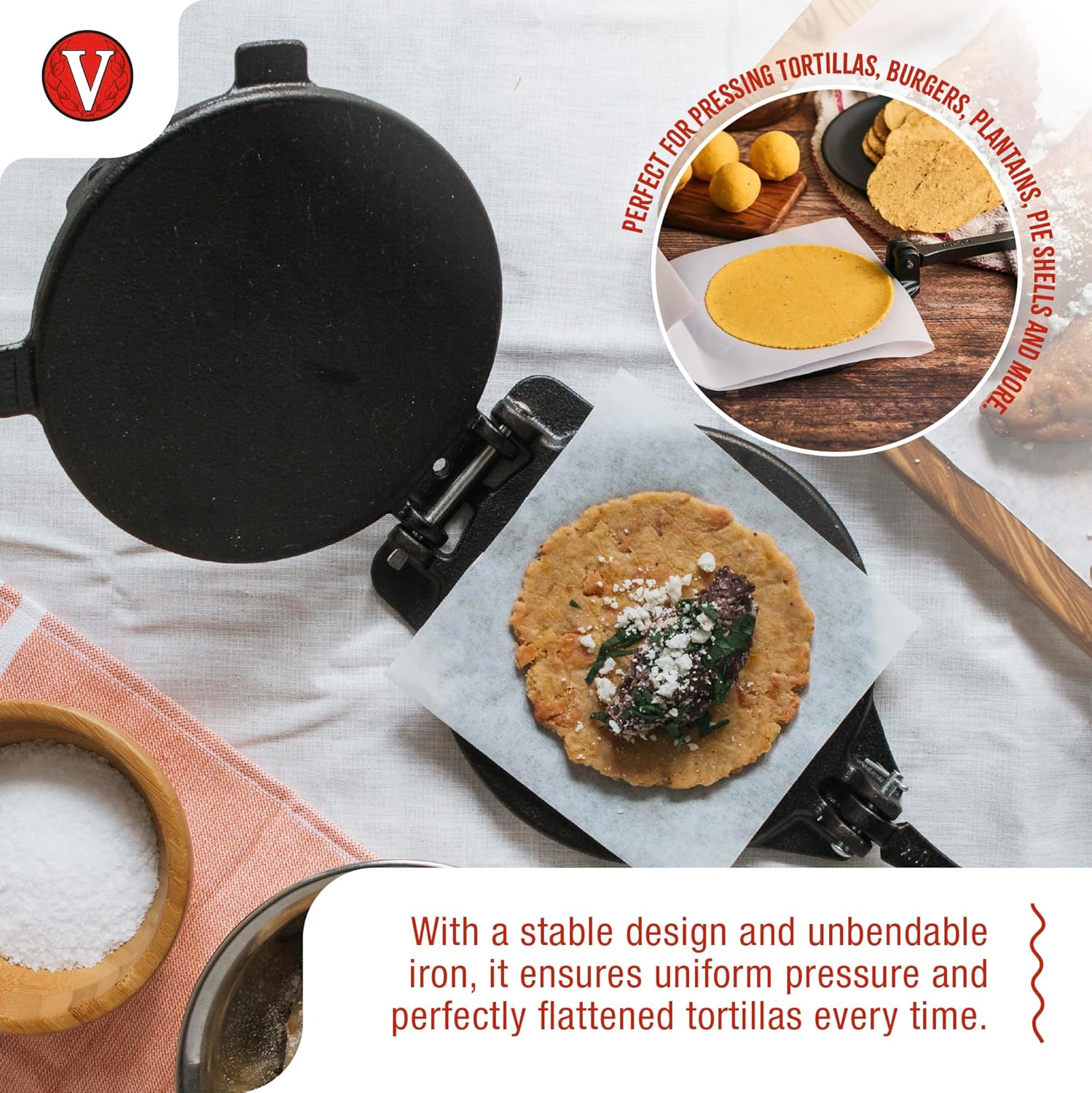 Victoria 8 Inches Cast Iron Tortilla Press, Roti Maker and Tortilladora