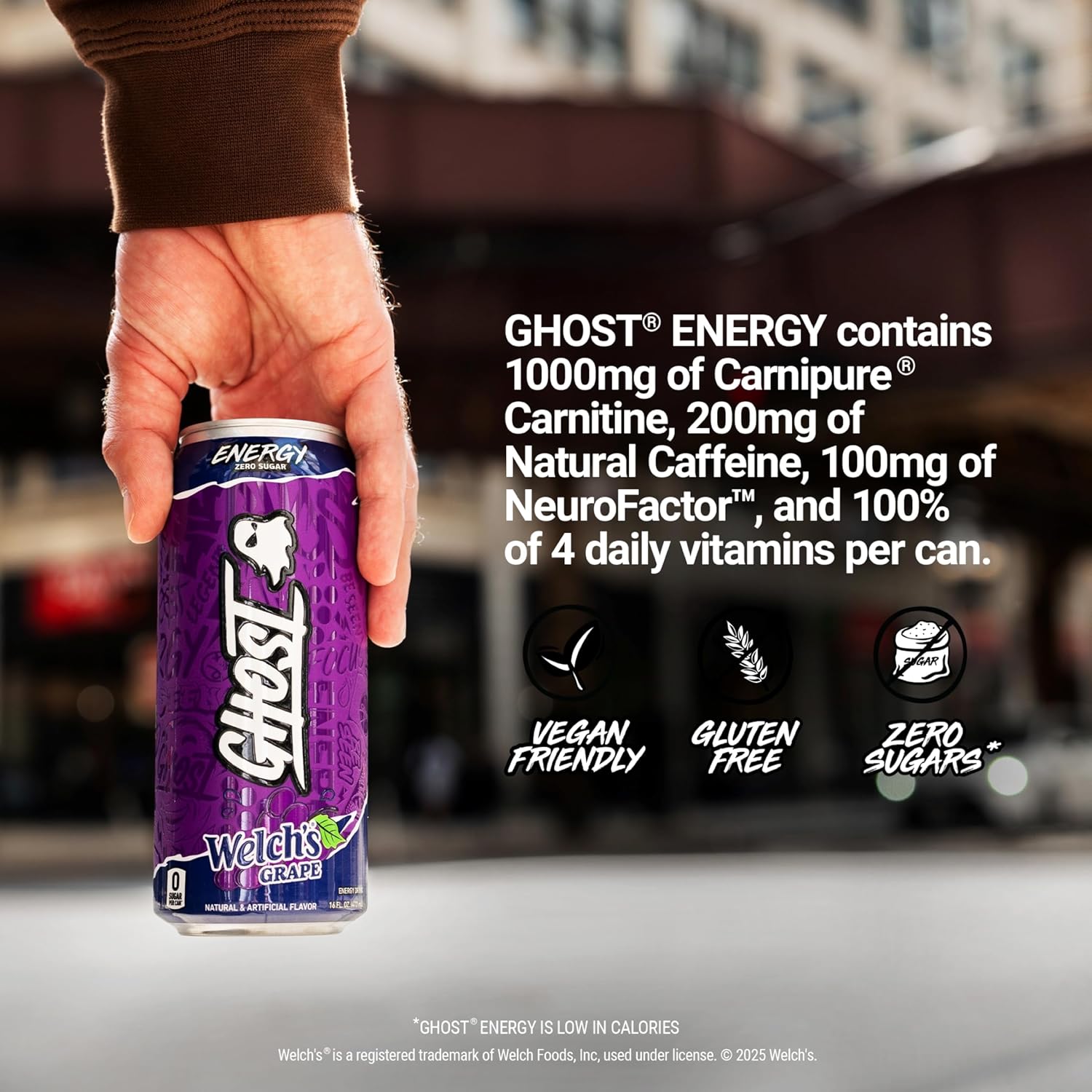 GHOST Energy Drink - 12-Pack, Welch's Grape, 16oz Cans - Energy & Focus & No