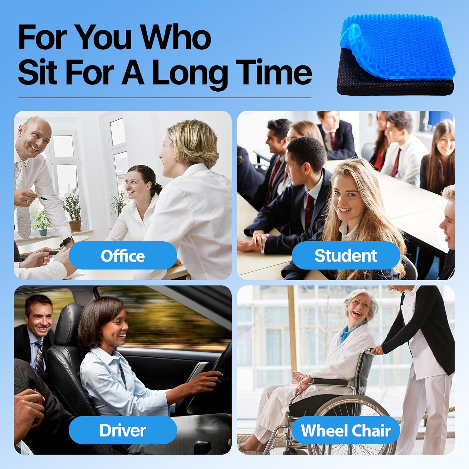 Gel Seat Cushion, Cooling seat Cushion (Super Large & Thick), Breathable