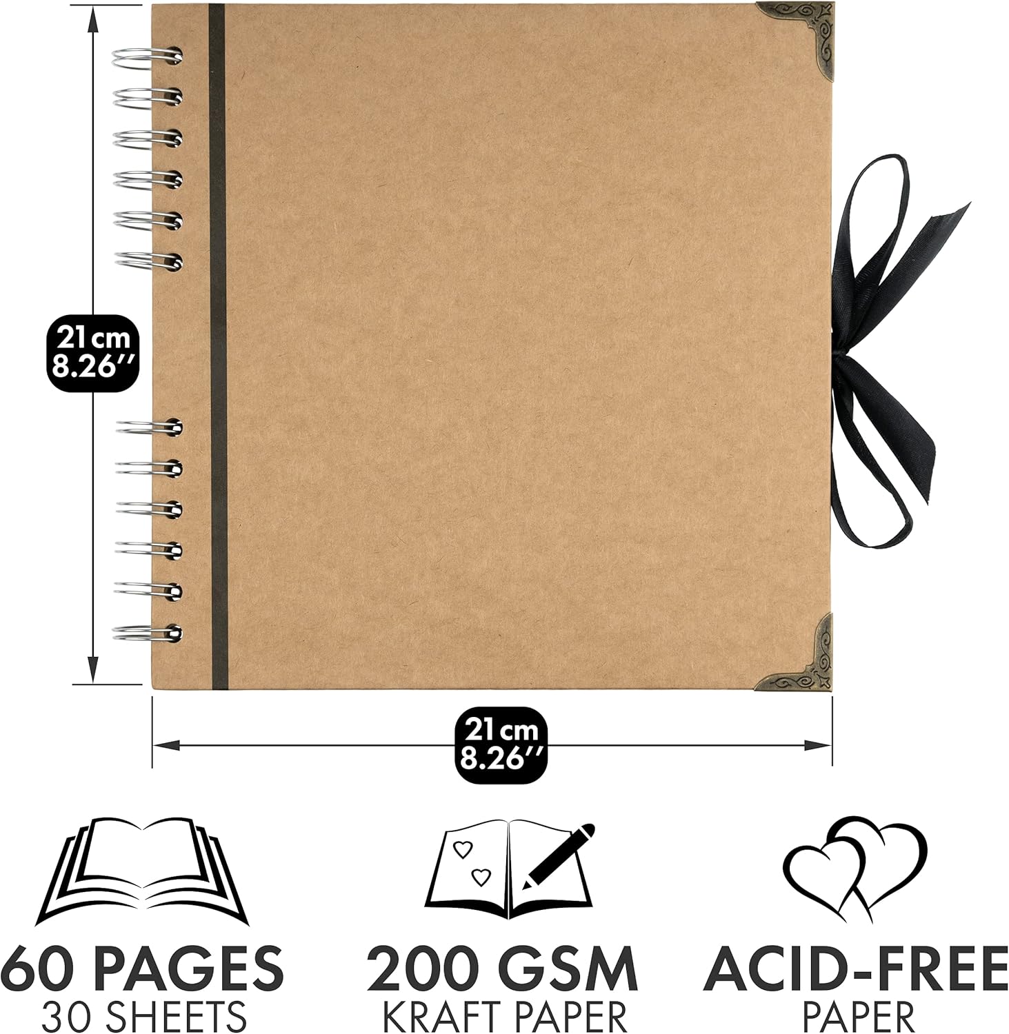 Bstorify Scrapbook Album 60 Pages (8 x 8 Inch) Brown Thick 200gsm Kraft