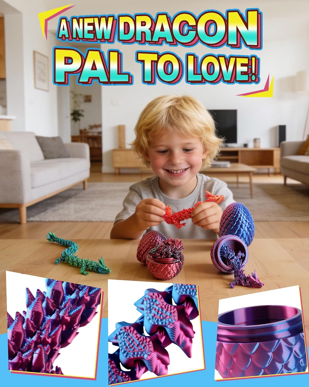 Rapean 8" 3D Printed Dragon Eggs, Easter Basket Stuffers for Kids and Teens