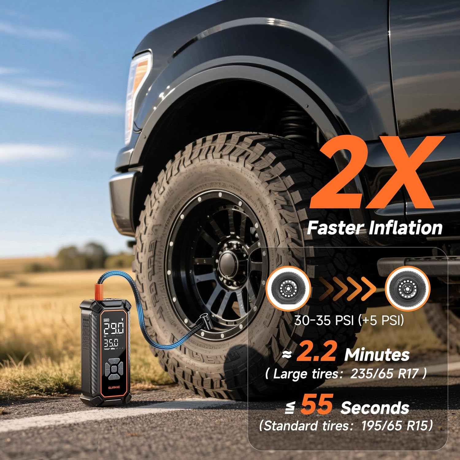 OlarHike Tire Inflator Portable Air Compressor, 150PSI Dual Power - 6000mAh &